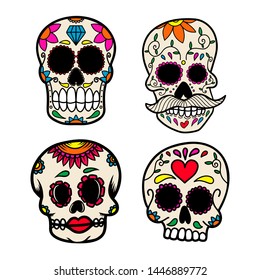 Mexican Skull Set Colorful Skulls Sugar Stock Vector (Royalty Free ...