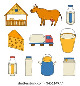 Set of hand drawn milk production icons for your design