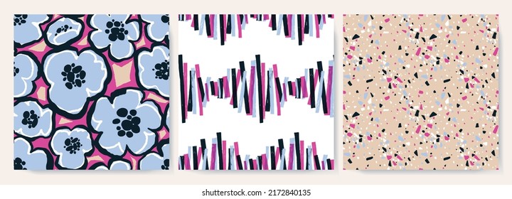 Set of hand drawn minimal abstract organic shapes patterns. Collage contemporary print. Fashionable template for design. Vector illustration