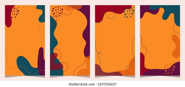 Set of Hand drawn minimal background with autumn color, for social media story and flyer background, simple plat vector design