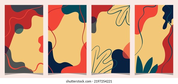 Set of Hand drawn minimal background with autumn color, for social media story and flyer background, simple plat vector design