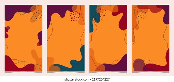 Set of Hand drawn minimal background with autumn color, for social media story and flyer background, simple plat vector design