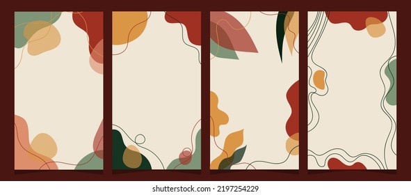 Set of Hand drawn minimal background with autumn color, for social media story and flyer background, simple plat vector design