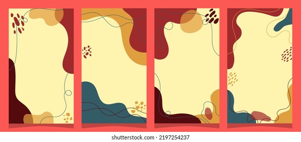 Set of Hand drawn minimal background with autumn color, for social media story and flyer background, simple plat vector design