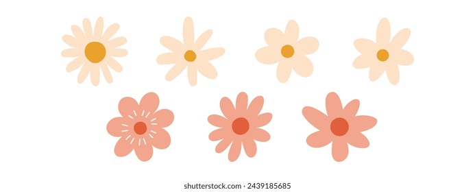 Set of hand drawn minimal flowers. Floral springtime prints design. Vector stock illustration