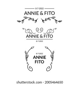 set of hand drawn minimal wedding name logotype template design