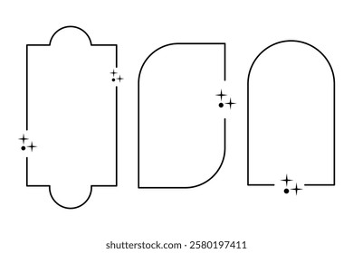 Set of hand drawn minimalist aesthetic linear frames with stars. Linear geometric frames
