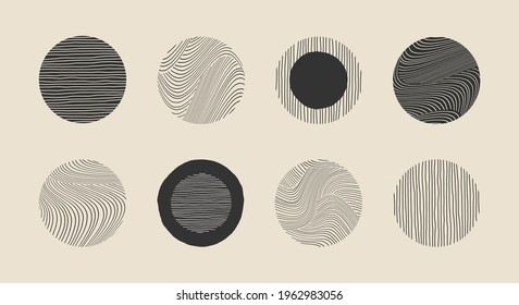 Set of hand drawn minimalist artistic circle elements