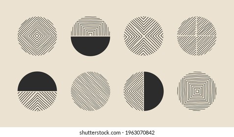 Set of hand drawn minimalist artistic circle elements