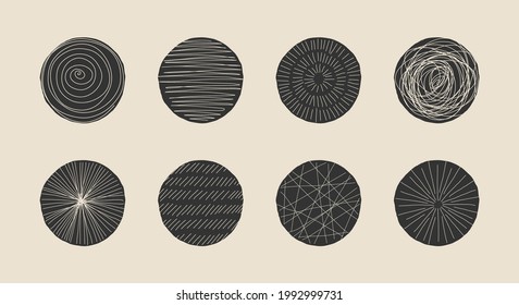 Set of hand drawn minimalist artistic circle elements