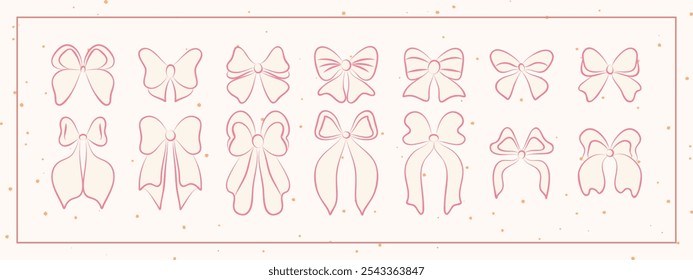 Set of hand drawn minimalist lace ribbons and bow knots. Vintage coquette Lolita style, ink doodle.  Perfect for poster, greeting cards, wedding invitations, branding, logo, tattoo.