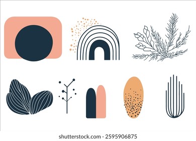 Set of hand drawn minimalistic abstract shapes. Scandinavian style. Vector illustration.