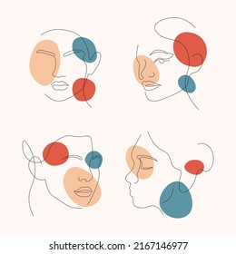 Set Of Hand Drawn Minimalistic One Line Women Faces Vector Illustration In Contemporary Art Style 