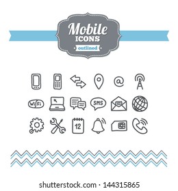 Set of hand drawn mobile icons