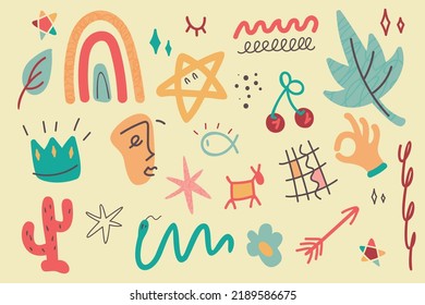 Set Hand Drawn Modern Abstract Doodle Isolated Shapes   Objects  Vector illustration 
