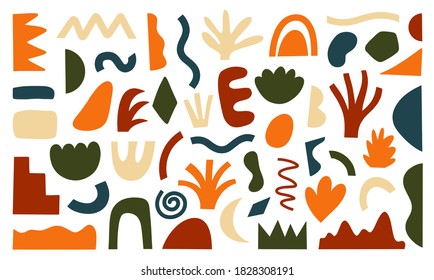 Conjunto de formas modernas dibujadas a mano y objetos de doodle. Resumen de ilustración vectorial de moda contemporánea