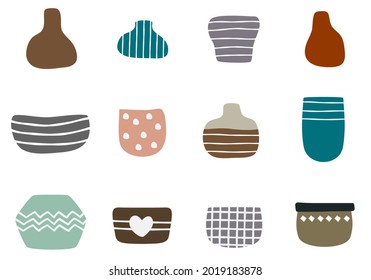 Conjunto de vasos modernos dibujados a mano