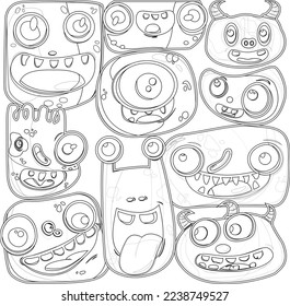 Set of Hand Drawn Monster Doodle for Coloring Book