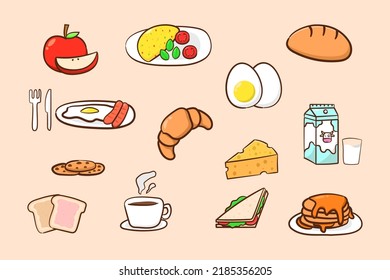 Set Of Hand Drawn Morning Breakfast