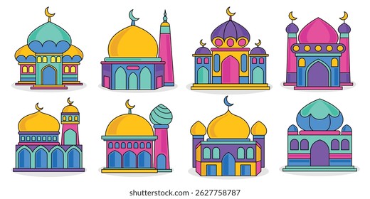 Conjunto de Ilustración vectorial de elemento de mezquita dibujado a mano