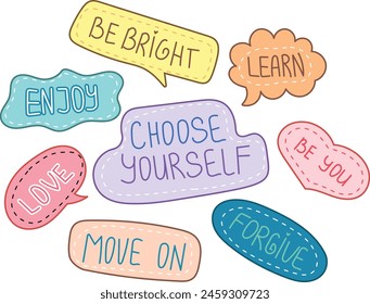 Set of hand drawn motivation labels to yourself