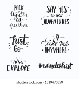 Set of hand drawn motivational inspirational quotes about travel