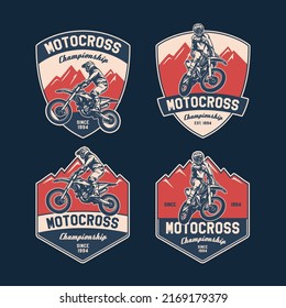 Set Hand Drawn Motorcross Adventure Club Logo Badge