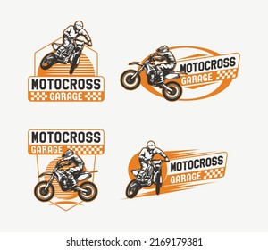 Set Hand Drawn Motorcross Adventure Club Logo Badge