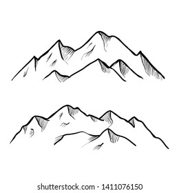 set hand drawn mountain illustrations. Design element for poster, card, emblem, sign banner. Vector image - Vector 