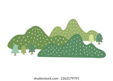 Set of hand drawn mountains and trees