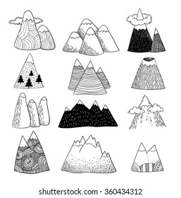 Set of hand Drawn mountains vector illustration.