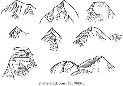Set of hand Drawn mountains vector 