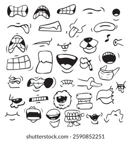 Set hand drawn mouth cartoon icon vector illustration