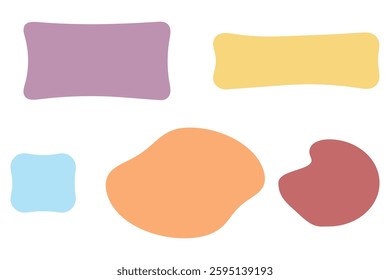 Set of hand drawn multicolored shapes empty text boxes blank quote frames
