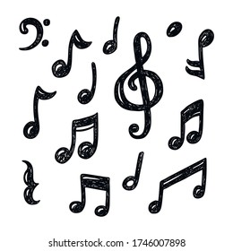 Set of hand drawn music note doodles