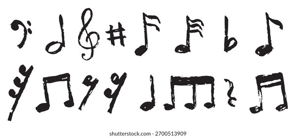 Conjunto de Doodle de nota musical dibujado a mano aislado en blanco 