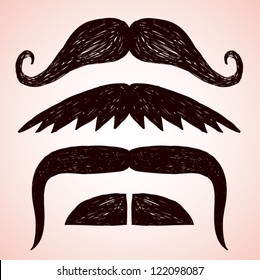 Set of hand drawn mustache.