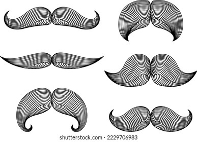 Set of hand drawn mustache. Collection of cartoon barber hairstyle. Vector illustration.