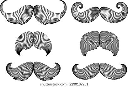 Set of hand drawn mustache. Collection of cartoon barber hairstyle. Vector illustration.
