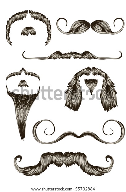 Set of hand drawn\
mustaches