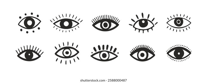 Set of hand drawn mystic evil eye vectors