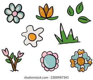 set hand drawn nature leaf and floral illustration collection