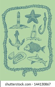 Set of hand drawn nautical