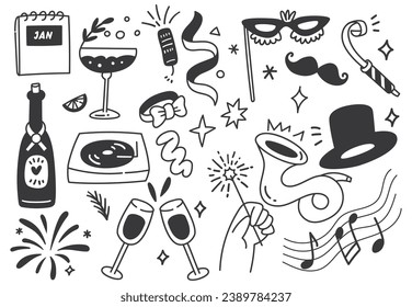 Set of Hand Drawn New Year Doodle