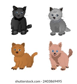 Set of hand drawn nice kittens isolated on white background. Vector illustration.