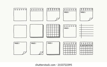 Set of hand drawn note paper 