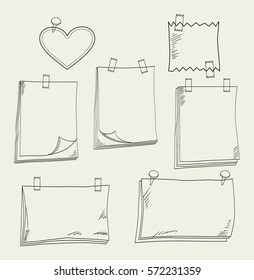 Set of Hand drawn  note papers. Vector illustration.