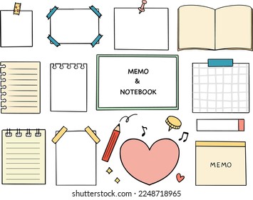 Set of hand drawn notebook and memo