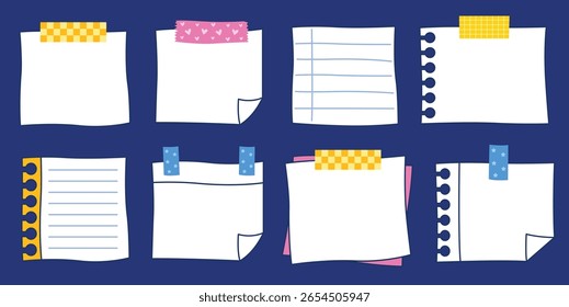 Set of hand drawn notes paper doodle vector collection