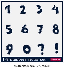 Set of hand drawn numbers 1-9